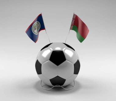Belize - Belarus Futbol Bayrakları, Beyaz Arkaplan - 3D Render