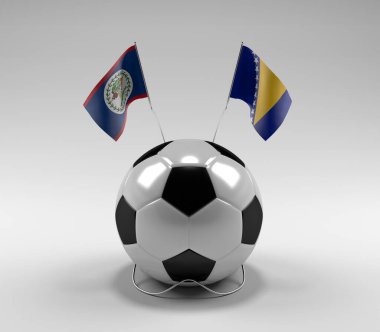 Belize - Bosna-Hersek Futbol Bayrakları, Beyaz Arkaplan - 3D Render