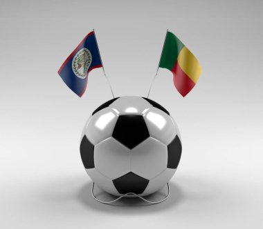 Belize - Benin Futbol Bayrakları, Beyaz Arkaplan - 3D Render