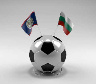 Belize - Bulgaristan Futbol Bayrakları, Beyaz Arkaplan - 3D Render