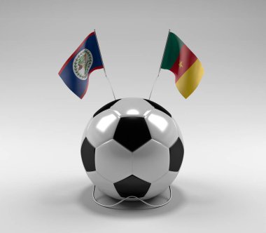 Belize - Kamerun Futbol Bayrakları, Beyaz Arkaplan - 3D Render