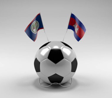 Belize - Kamboçya Futbol Bayrakları, Beyaz Arkaplan - 3D Render