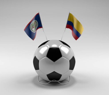 Belize - Kolombiya Futbol Bayrakları, Beyaz Arkaplan - 3D Render