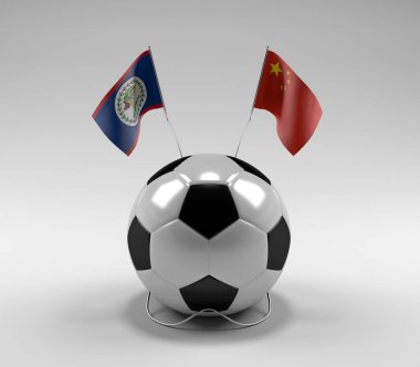 Belize - Çin Futbol Bayrakları, Beyaz Arkaplan - 3D Render
