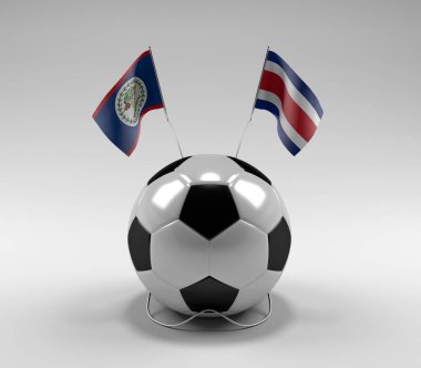 Belize - Kosta Rika Futbol Bayrakları, Beyaz Arkaplan - 3D Render
