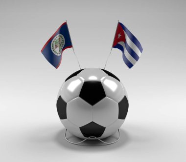 Belize - Küba Futbol Bayrakları, Beyaz Arkaplan - 3D Render