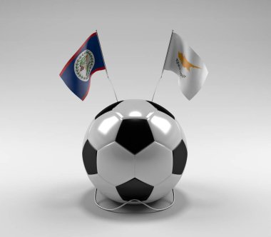 Belize - Kıbrıs Futbol Bayrakları, Beyaz Arkaplan - 3D Render