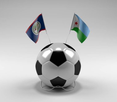 Belize - Cibuti Futbol Bayrakları, Beyaz Arkaplan - 3D Render