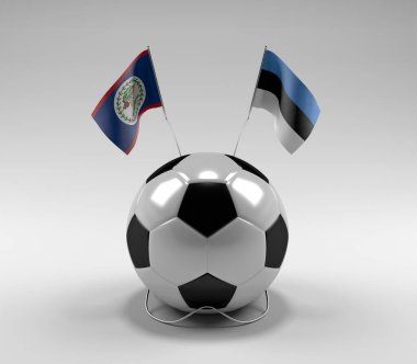 Belize - Estonya Futbol Bayrakları, Beyaz Arkaplan - 3D Render