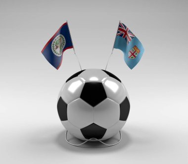 Belize - Fiji Futbol Bayrakları, Beyaz Arkaplan - 3D Render