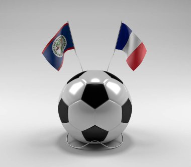 Belize - Fransa Futbol Bayrakları, Beyaz Arkaplan - 3D Render
