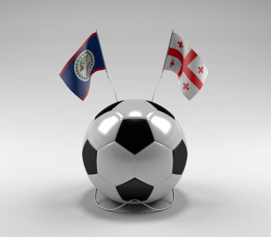 Belize - Georgia Futbol Bayrakları, Beyaz Arkaplan - 3D Render