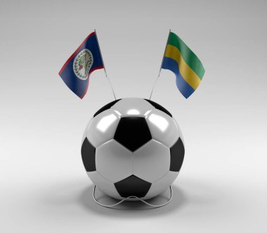 Belize - Gabon Futbol Bayrakları, Beyaz Arkaplan - 3D Render