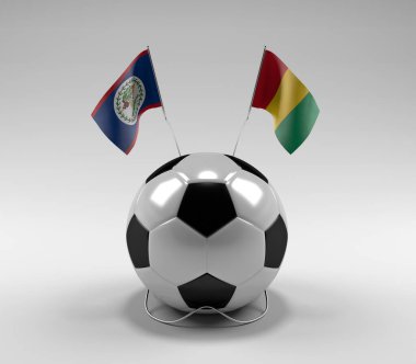 Belize - Gine Futbol Bayrakları, Beyaz Arkaplan - 3D Render