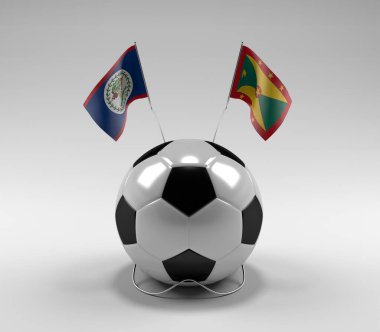 Belize - Grenada Futbol Bayrakları, Beyaz Arkaplan - 3D Render