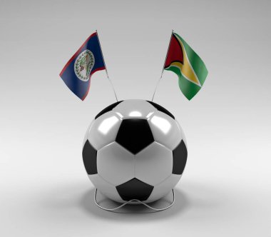 Belize - Guyana Futbol Bayrakları, Beyaz Arkaplan - 3D Render