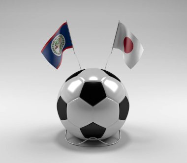 Belize - Japonya Futbol Bayrakları, Beyaz Arkaplan - 3D Render