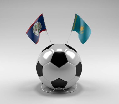 Belize - Kazakistan Futbol Bayrakları, Beyaz Arkaplan - 3D Render
