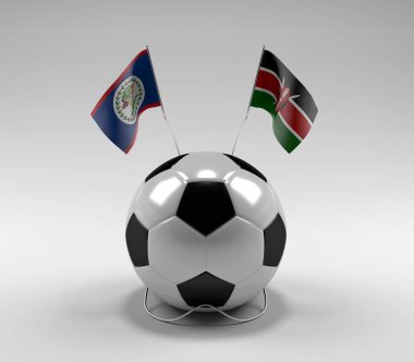 Belize - Kenya Futbol Bayrakları, Beyaz Arkaplan - 3D Render