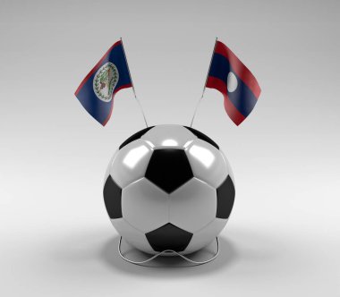 Belize - Laos Futbol Bayrakları, Beyaz Arkaplan - 3D Render