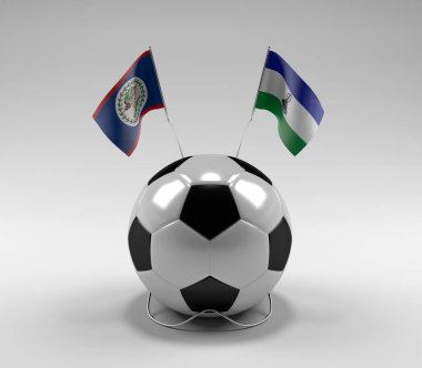 Belize - Lesotho Futbol Bayrakları, Beyaz Arkaplan - 3D Render