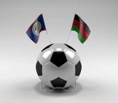 Belize - Malawi Futbol Bayrakları, Beyaz Arkaplan - 3D Render