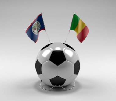 Belize - Mali Futbol Bayrakları, Beyaz Arkaplan - 3D Render