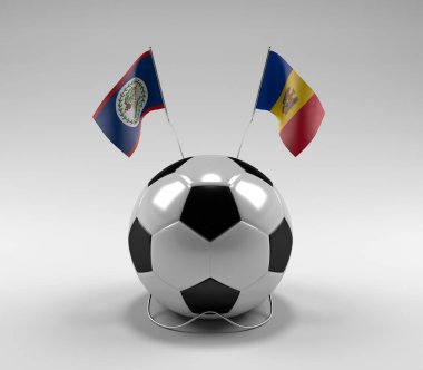 Belize - Moldova Futbol Bayrakları, Beyaz Arkaplan - 3D Render