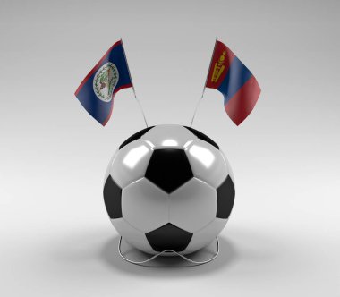 Belize - Moğolistan Futbol Bayrakları, Beyaz Arkaplan - 3D Render