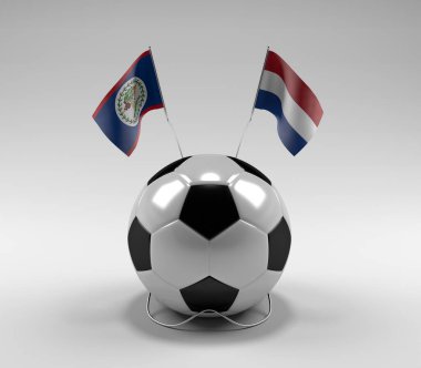 Belize - Hollanda Futbol Bayrakları, Beyaz Arkaplan - 3D Render
