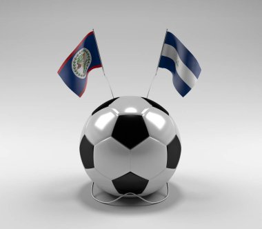 Belize - Nikaragua Futbol Bayrakları, Beyaz Arkaplan - 3D Render