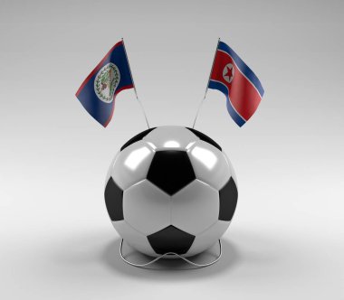 Belize - Kuzey Kore Futbol Bayrakları, Beyaz Arkaplan - 3D Render
