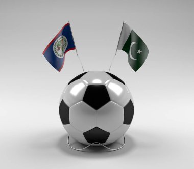 Belize - Pakistan Futbol Bayrakları, Beyaz Arkaplan - 3D Render