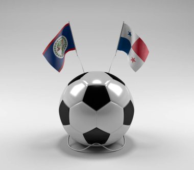 Belize - Panama Futbol Bayrakları, Beyaz Arkaplan - 3D Render