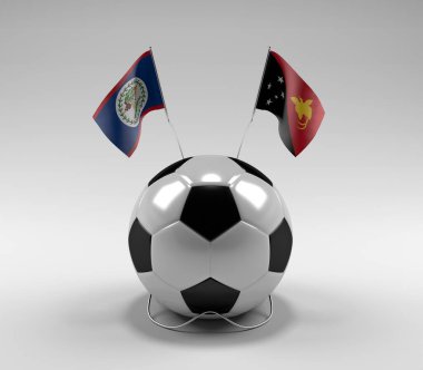Belize - Papua-Yeni-Gine Futbol Bayrakları, Beyaz Arkaplan - 3D Render