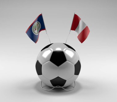 Belize - Peru Futbol Bayrakları, Beyaz Arkaplan - 3D Render
