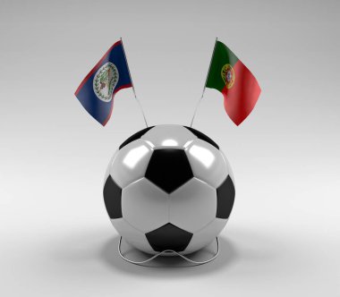 Belize - Portekiz Futbol Bayrakları, Beyaz Arkaplan - 3D Render