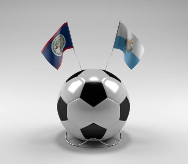 Belize - San-Marino Futbol Bayrakları, Beyaz Arkaplan - 3D Render