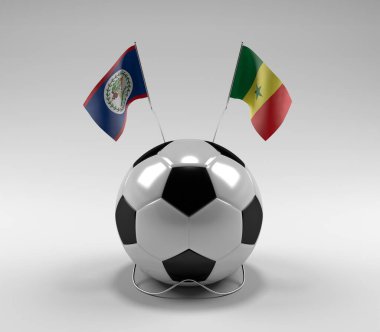 Belize - Senegal Futbol Bayrakları, Beyaz Arkaplan - 3D Render