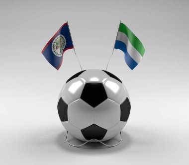 Belize - Sierra-Leone Futbol Bayrakları, Beyaz Arkaplan - 3D Render