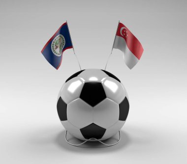 Belize - Singapur Futbol Bayrakları, Beyaz Arkaplan - 3D Render