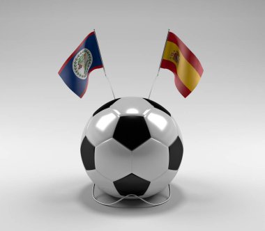 Belize - İspanya Futbol Bayrakları, Beyaz Arkaplan - 3D Render