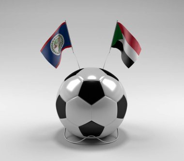 Belize - Sudan Futbol Bayrakları, Beyaz Arkaplan - 3D Render