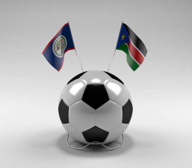 Belize - Güney Sudan Futbol Bayrakları, Beyaz Arkaplan - 3D Render