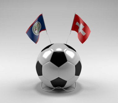 Belize - İsviçre Futbol Bayrakları, Beyaz Arkaplan - 3D Render