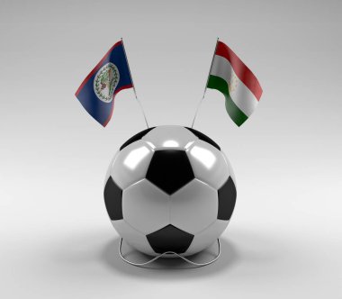 Belize - Tacikistan Futbol Bayrakları, Beyaz Arkaplan - 3D Render