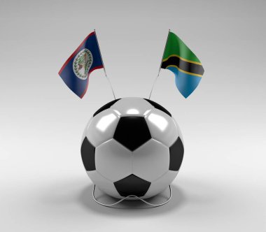 Belize - Tanzanya Futbol Bayrakları, Beyaz Arkaplan - 3D Render