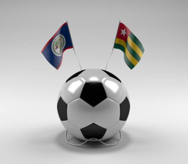 Belize - Togo Futbol Bayrakları, Beyaz Arkaplan - 3D Render