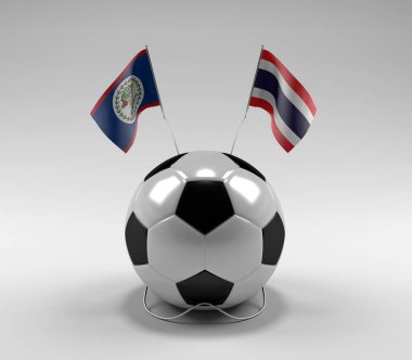 Belize - Tayland Futbol Bayrakları, Beyaz Arkaplan - 3D Render
