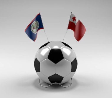 Belize - Tonga Futbol Bayrakları, Beyaz Arkaplan - 3D Render